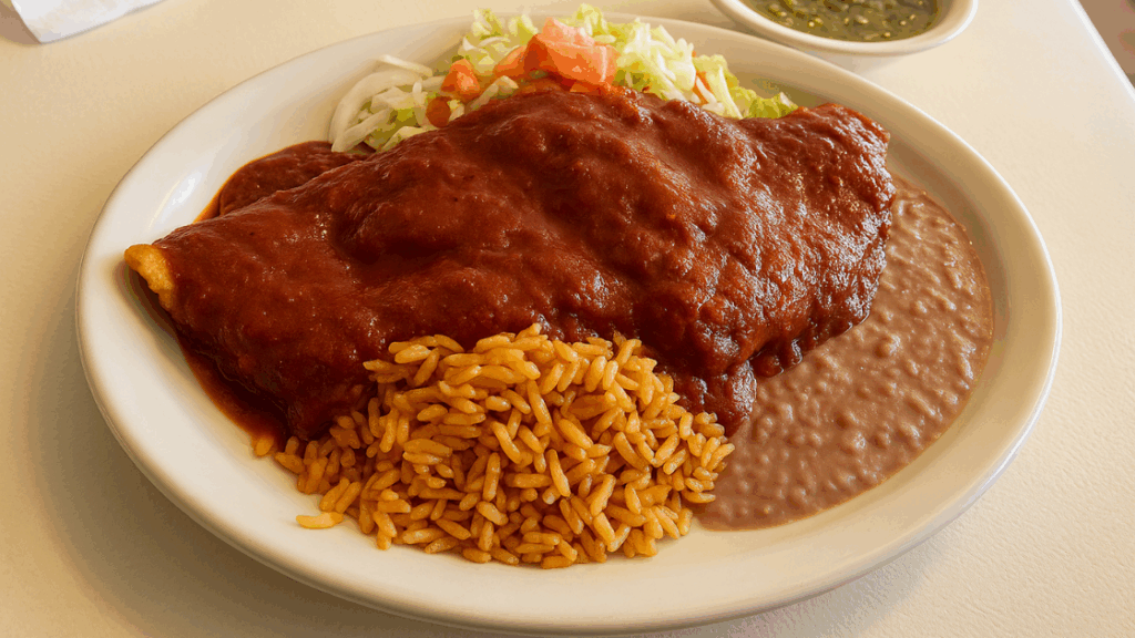 Mary & Tito's Cafe signature dishes  Carne Adovada (famous red chile marinated pork), Red Chile Enchiladas, Stuffed Sopapillas with Red Chile, Tamales, Chile Rellenos.